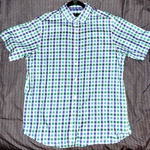 Hart Schaffner Marx S/S 100% Cotton Blue and Green Checker Board Size L